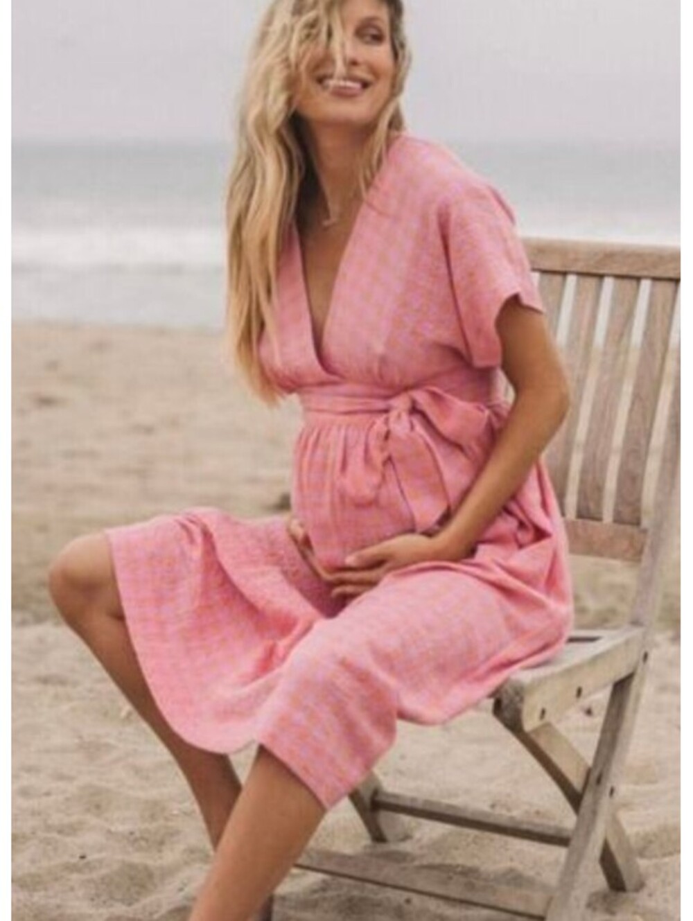 HATCH Maternity pink orange short sleeve maxi dress sz 3/L